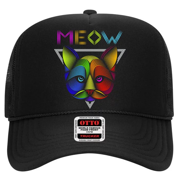 Meow Cat Neon High Crown Mesh Trucker Hat