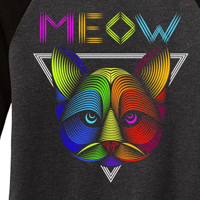 Meow Cat Neon Women's Tri-Blend 3/4-Sleeve Raglan Shirt