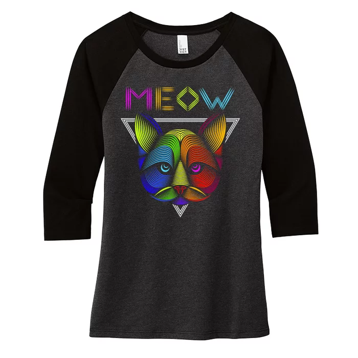 Meow Cat Neon Women's Tri-Blend 3/4-Sleeve Raglan Shirt