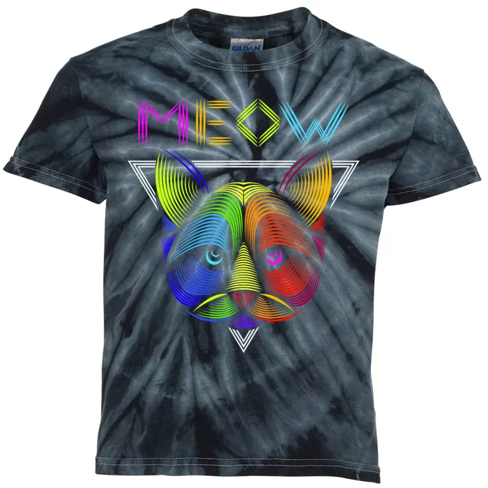 Meow Cat Neon Kids Tie-Dye T-Shirt