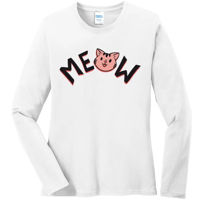 Meow Kitten Face Ladies Long Sleeve Shirt