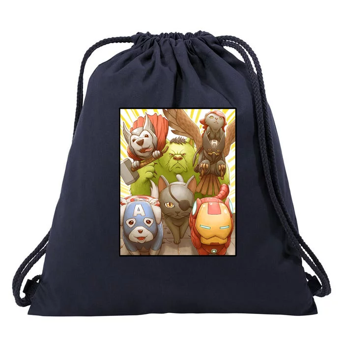 Meow Superhero Cats Comic Movie Spoof Drawstring Bag