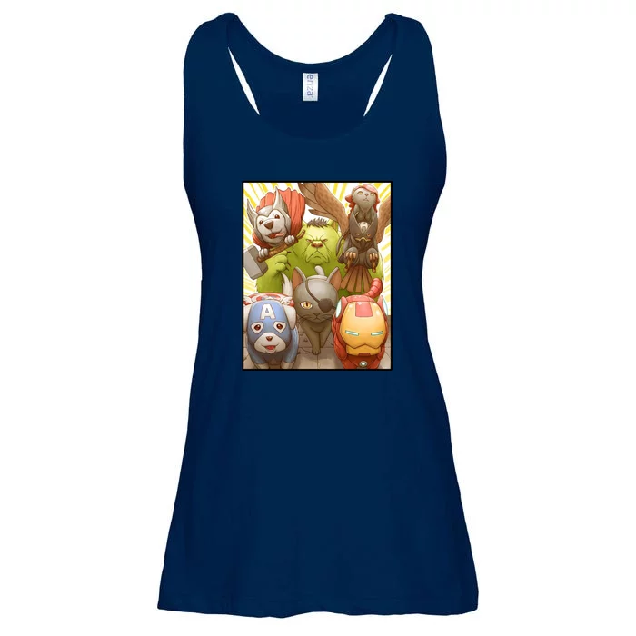 Meow Superhero Cats Comic Movie Spoof Ladies Essential Flowy Tank