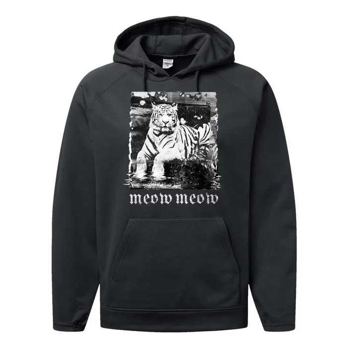 Meow Tiger Glitch Performance Fleece Hoodie