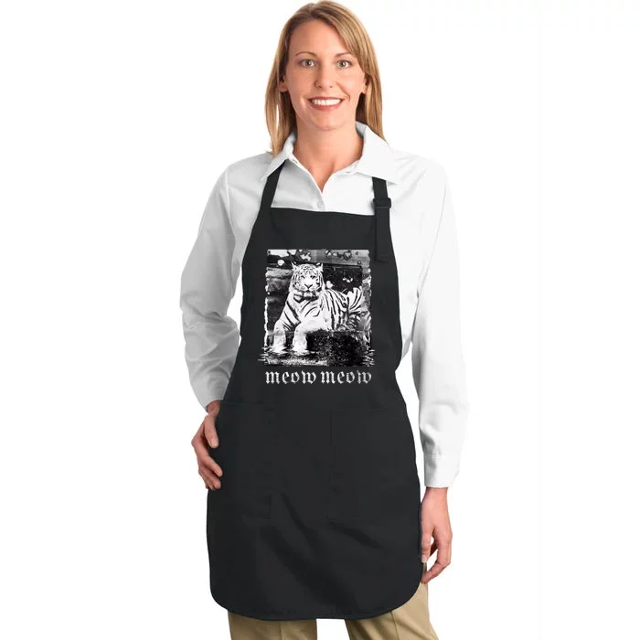 Meow Tiger Glitch Full-Length Apron With Pocket