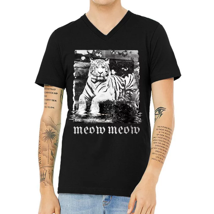 Meow Tiger Glitch V-Neck T-Shirt