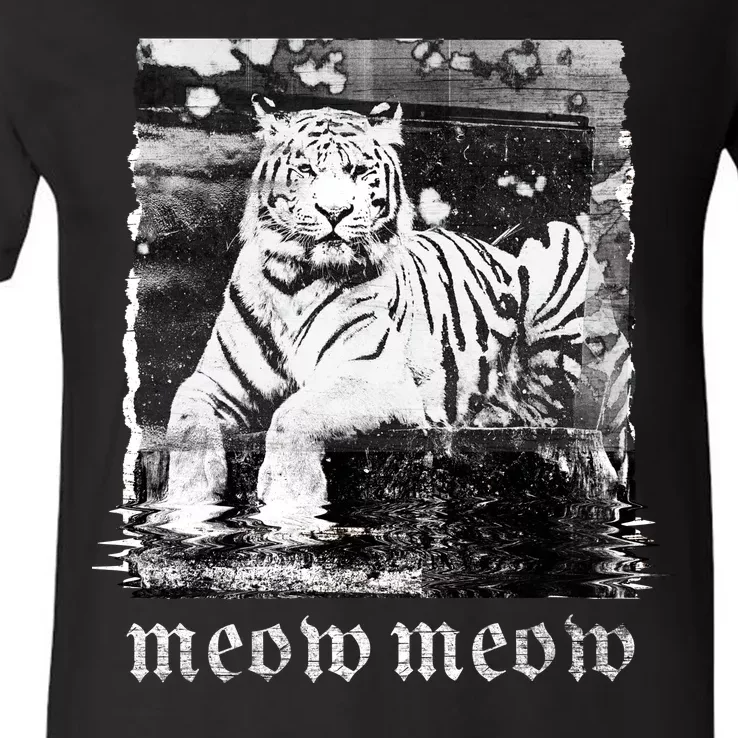 Meow Tiger Glitch V-Neck T-Shirt