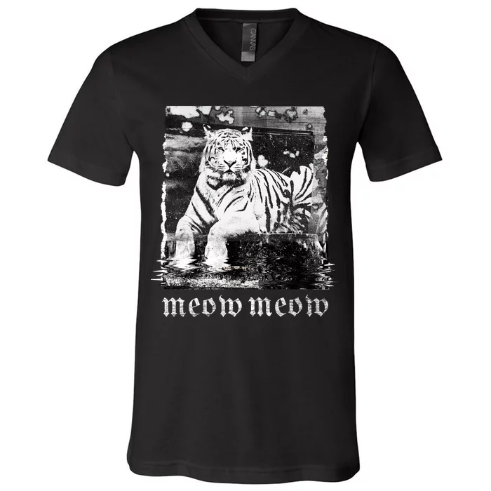 Meow Tiger Glitch V-Neck T-Shirt