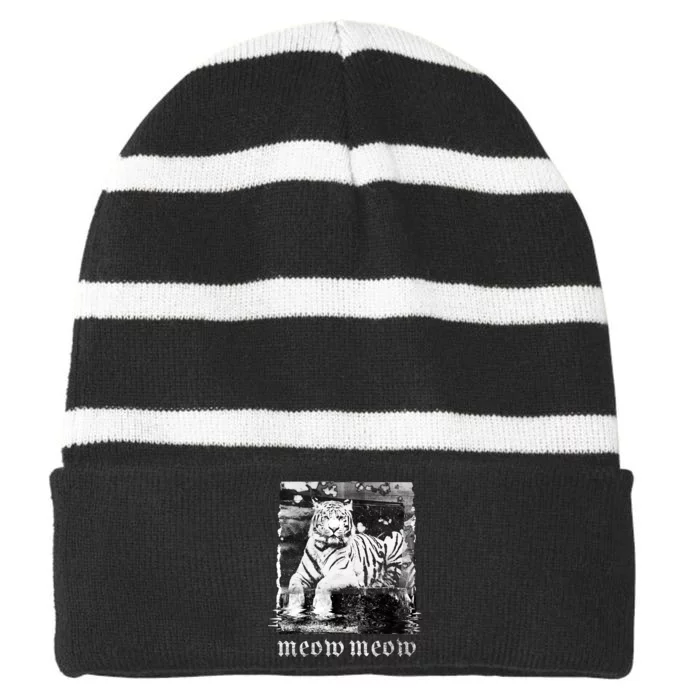 Meow Tiger Glitch Striped Beanie with Solid Band