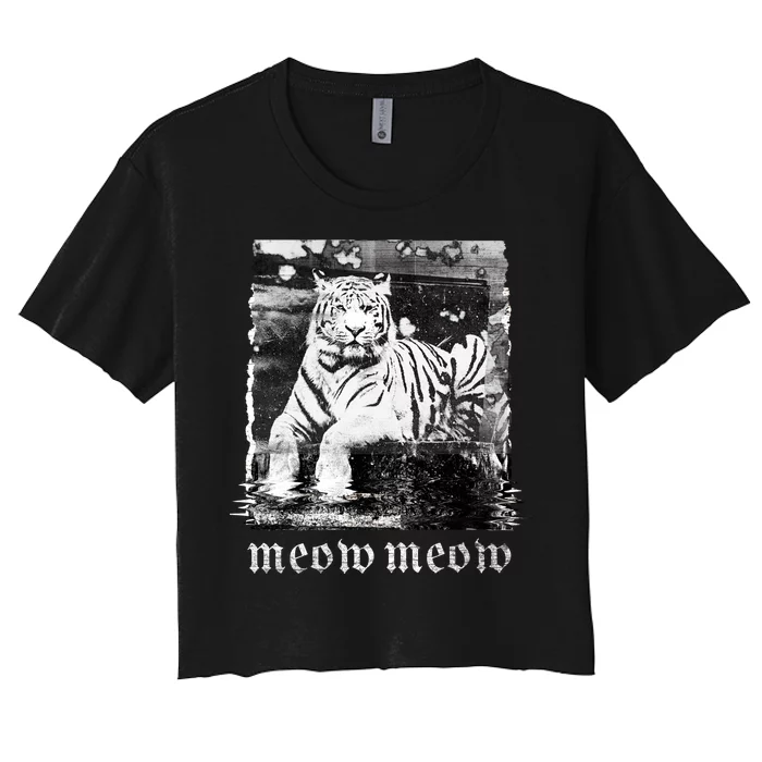 Meow Tiger Glitch Women's Crop Top Tee