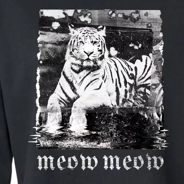 Meow Tiger Glitch Cropped Pullover Crew