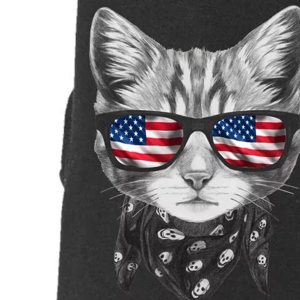 Meowica Rock Cat Funny 4th of July USA Freedom Doggie 3-End Fleece Hoodie