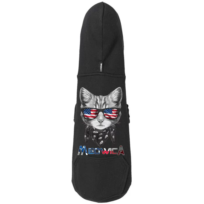 Meowica Rock Cat Funny 4th of July USA Freedom Doggie 3-End Fleece Hoodie