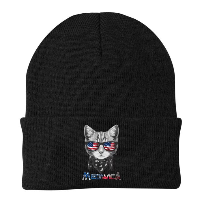 Meowica Rock Cat Funny 4th of July USA Freedom Knit Cap Winter Beanie