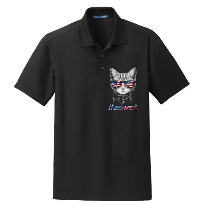 Meowica Rock Cat Funny 4th of July USA Freedom Dry Zone Grid Performance Polo