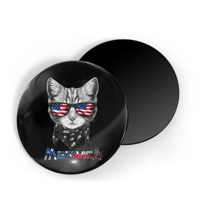 Meowica Rock Cat Funny 4th of July USA Freedom Magnet