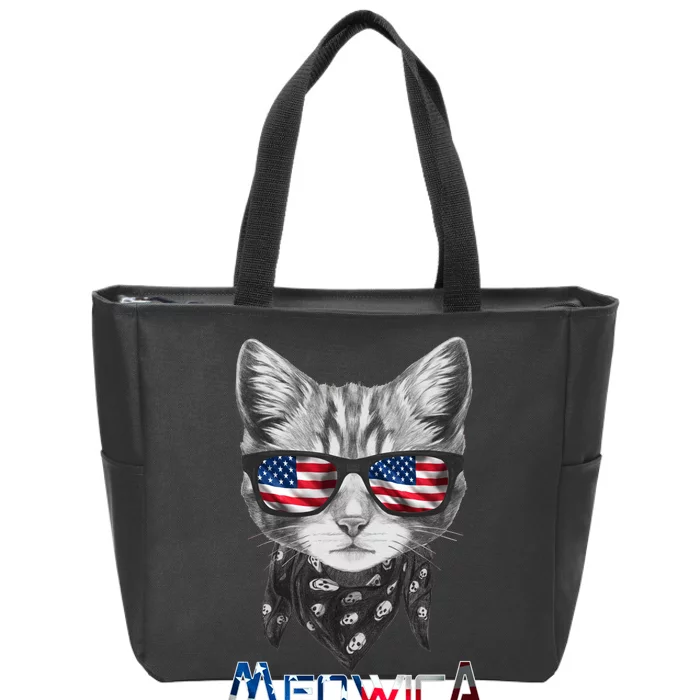 Meowica Rock Cat Funny 4th of July USA Freedom Zip Tote Bag