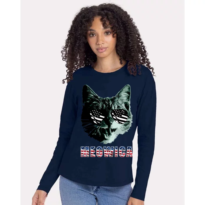 Meowica USA Cat Womens Cotton Relaxed Long Sleeve T-Shirt