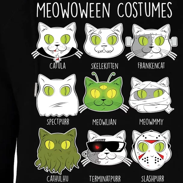 Meowoween Costumes Funny Cat Halloween Womens Funnel Neck Pullover Hood