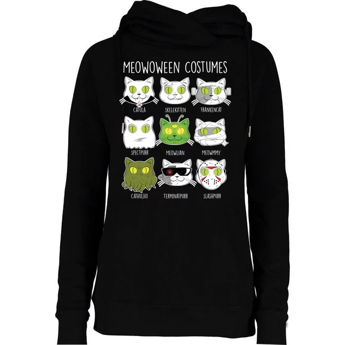 Meowoween Costumes Funny Cat Halloween Womens Funnel Neck Pullover Hood