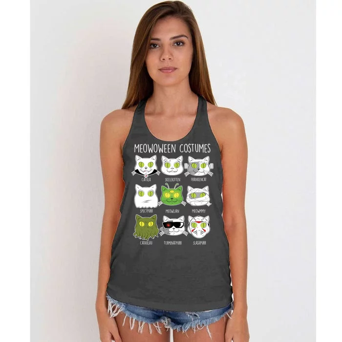 Meowoween Costumes Funny Cat Halloween Women's Knotted Racerback Tank