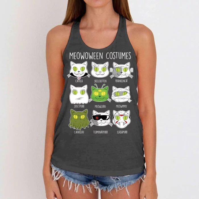 Meowoween Costumes Funny Cat Halloween Women's Knotted Racerback Tank