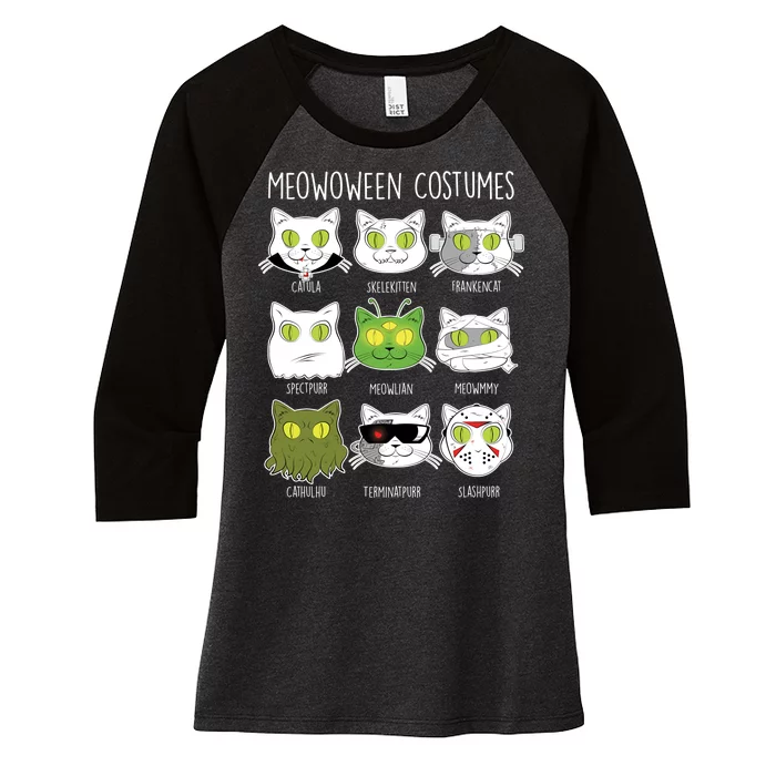 Meowoween Costumes Funny Cat Halloween Women's Tri-Blend 3/4-Sleeve Raglan Shirt