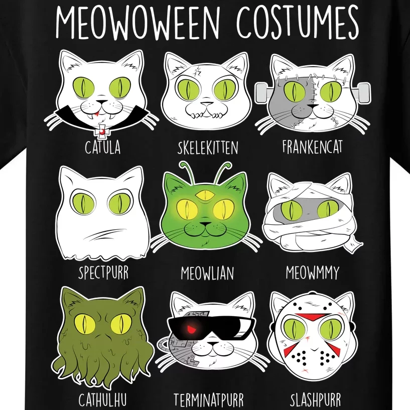 Meowoween Costumes Funny Cat Halloween Kids T-Shirt