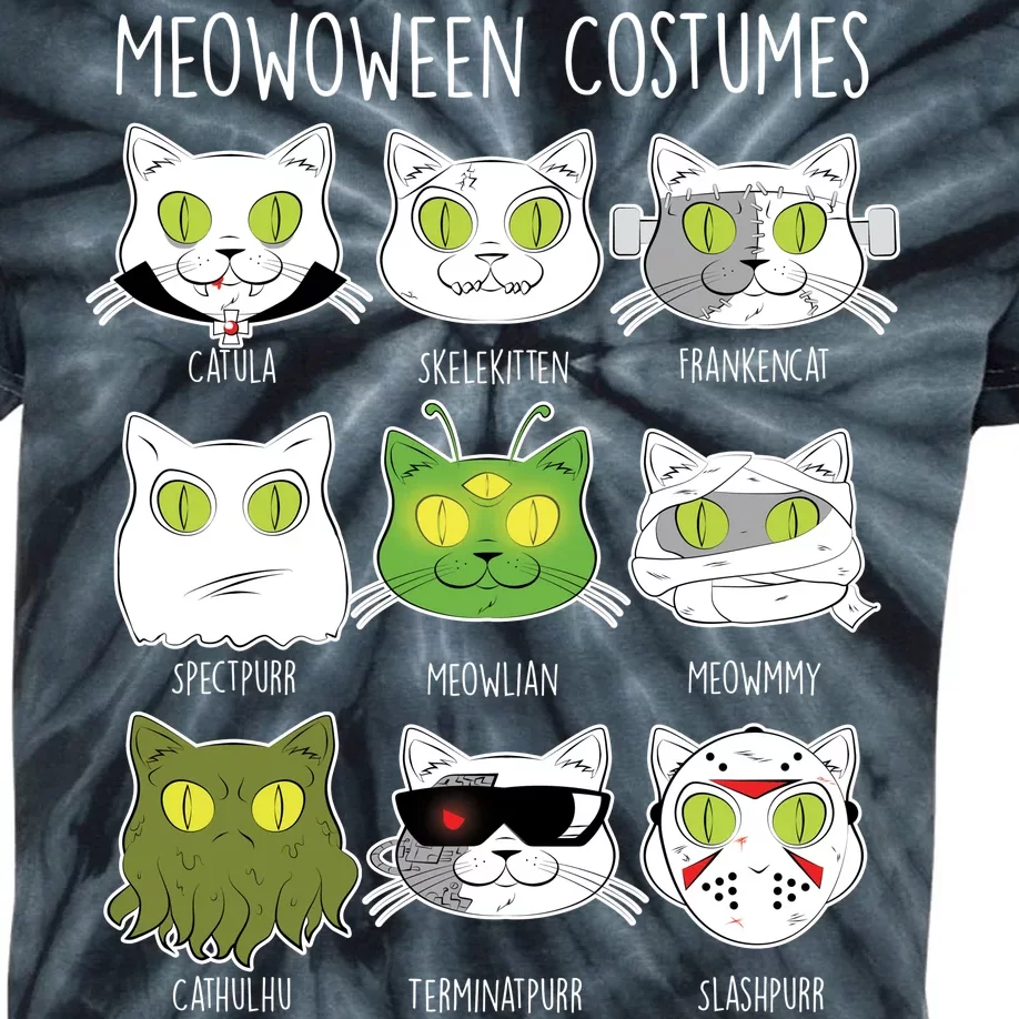 Meowoween Costumes Funny Cat Halloween Kids Tie-Dye T-Shirt