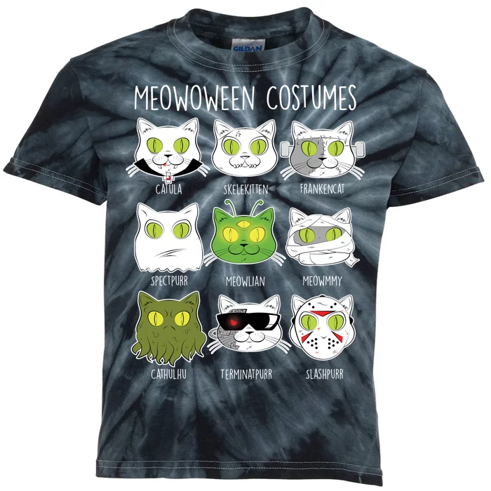 Meowoween Costumes Funny Cat Halloween Kids Tie-Dye T-Shirt