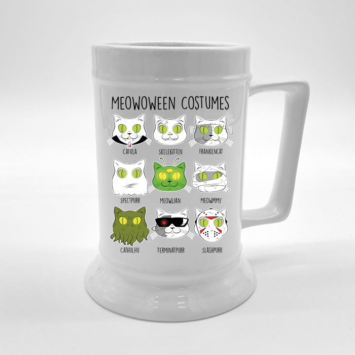 Meowoween Costumes Funny Cat Halloween Front & Back Beer Stein