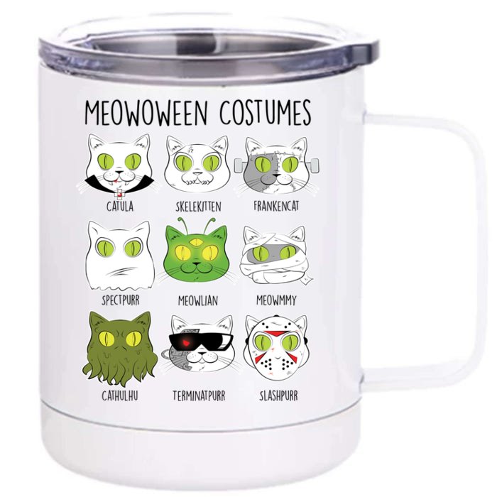 Meowoween Costumes Funny Cat Halloween Front & Back 12oz Stainless Steel Tumbler Cup