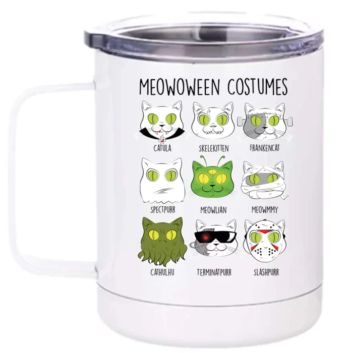 Meowoween Costumes Funny Cat Halloween Front & Back 12oz Stainless Steel Tumbler Cup