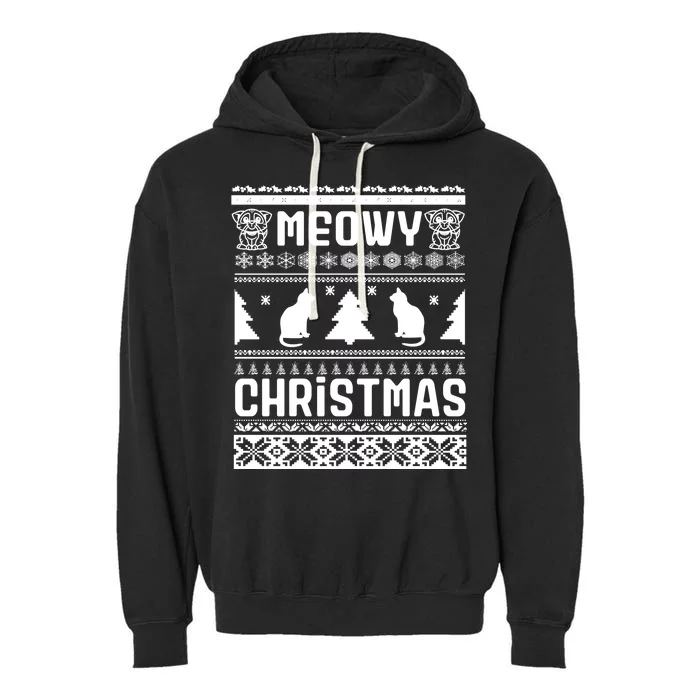 Meowy Cat Ugly Christmas Sweater Garment-Dyed Fleece Hoodie