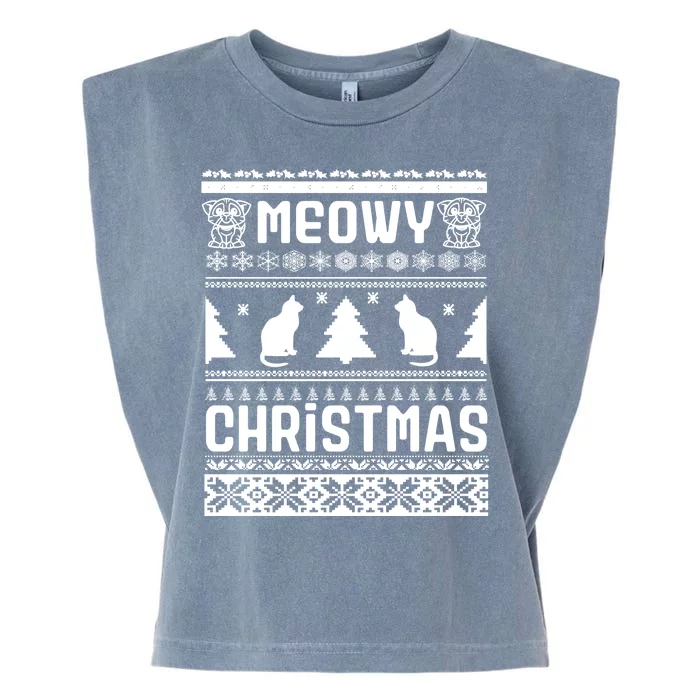 Meowy Cat Ugly Christmas Sweater Garment-Dyed Women's Muscle Tee