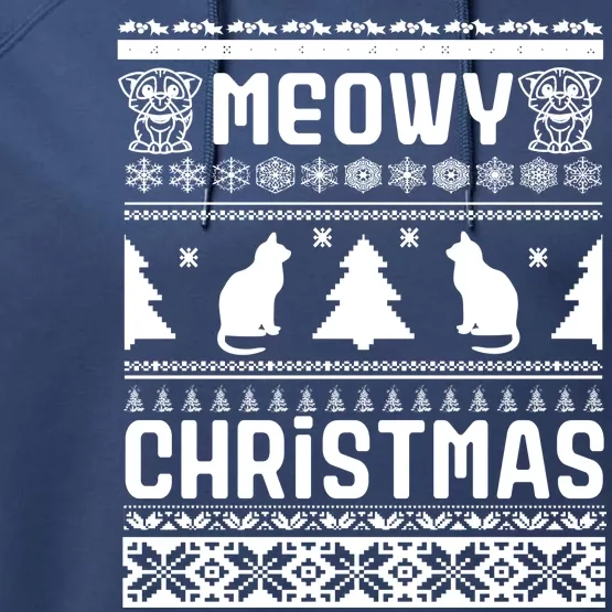 Meowy Cat Ugly Christmas Sweater Performance Fleece Hoodie