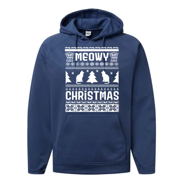 Meowy Cat Ugly Christmas Sweater Performance Fleece Hoodie