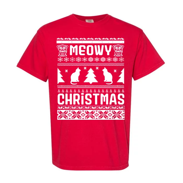 Meowy Cat Ugly Christmas Sweater Garment-Dyed Heavyweight T-Shirt