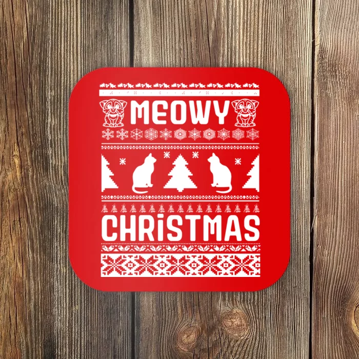 Meowy Cat Ugly Christmas Sweater Coaster