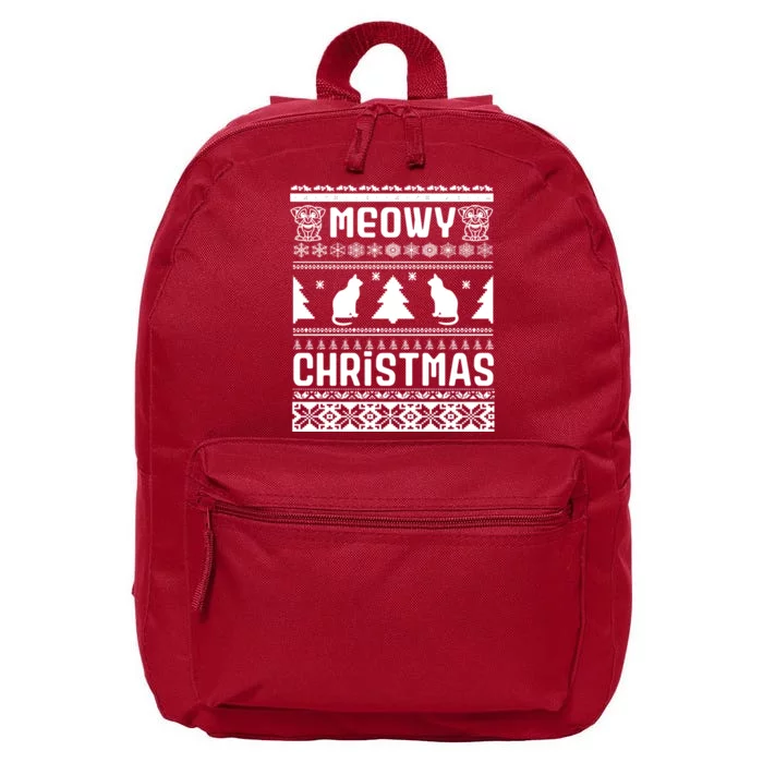 Meowy Cat Ugly Christmas Sweater 16 in Basic Backpack