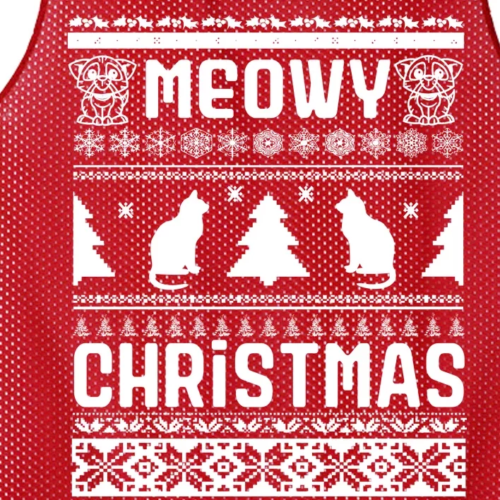 Meowy Cat Ugly Christmas Sweater Mesh Reversible Basketball Jersey Tank