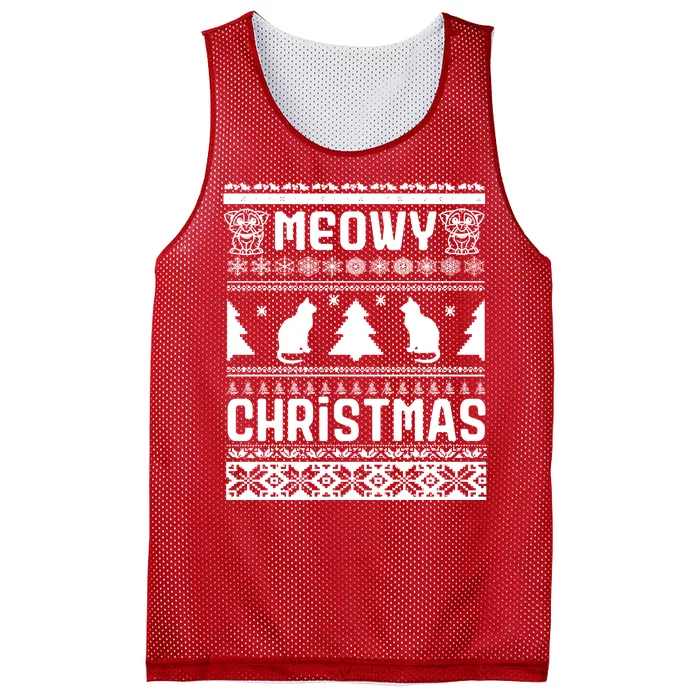 Meowy Cat Ugly Christmas Sweater Mesh Reversible Basketball Jersey Tank