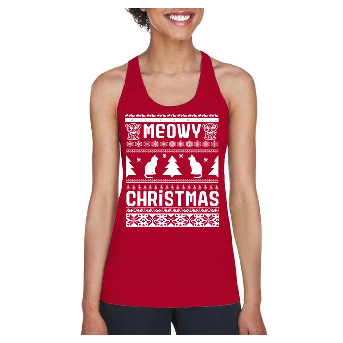 Meowy Cat Ugly Christmas Sweater Women's Racerback Tank