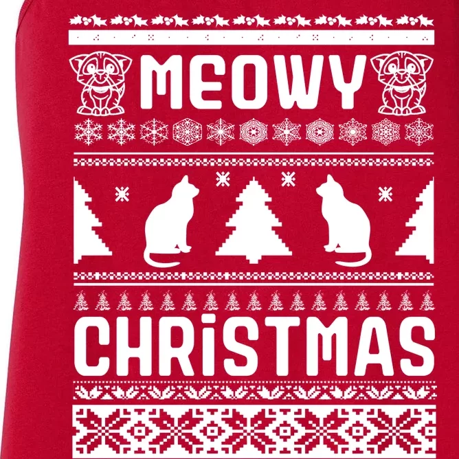 Meowy Cat Ugly Christmas Sweater Women's Racerback Tank