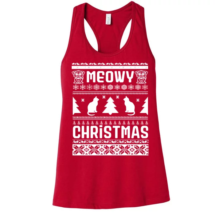 Meowy Cat Ugly Christmas Sweater Women's Racerback Tank