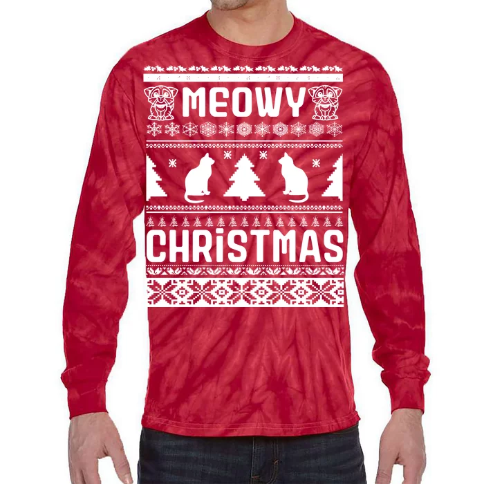 Meowy Cat Ugly Christmas Sweater Tie-Dye Long Sleeve Shirt