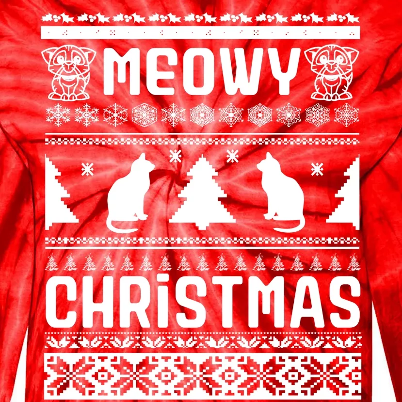 Meowy Cat Ugly Christmas Sweater Tie-Dye Long Sleeve Shirt