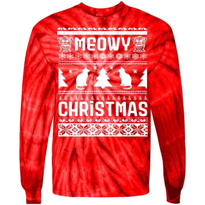 Meowy Cat Ugly Christmas Sweater Tie-Dye Long Sleeve Shirt