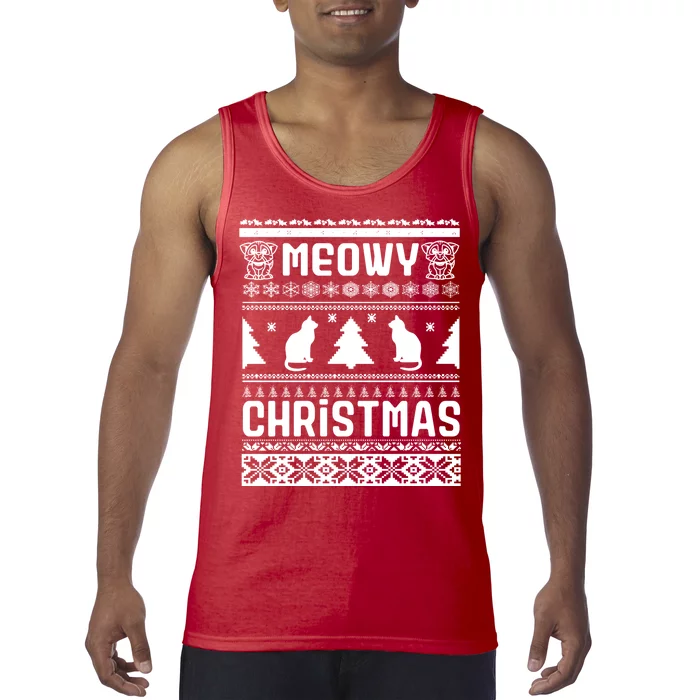 Meowy Cat Ugly Christmas Sweater Tank Top