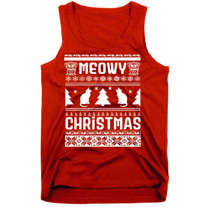 Meowy Cat Ugly Christmas Sweater Tank Top